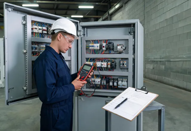 Technician checking a motor control circuit