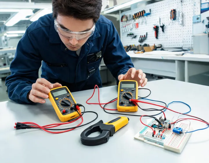 Multimeter selection comparison at an electrical workbench