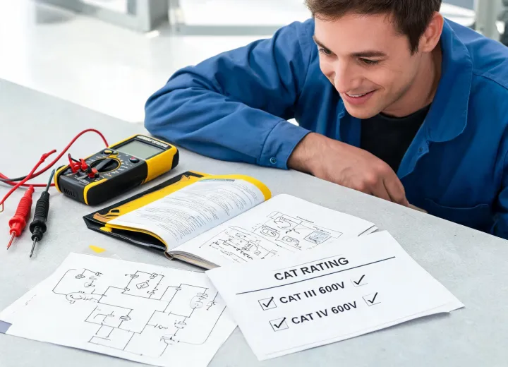 Advisor reviewing a Klein Tools multimeter test procedure